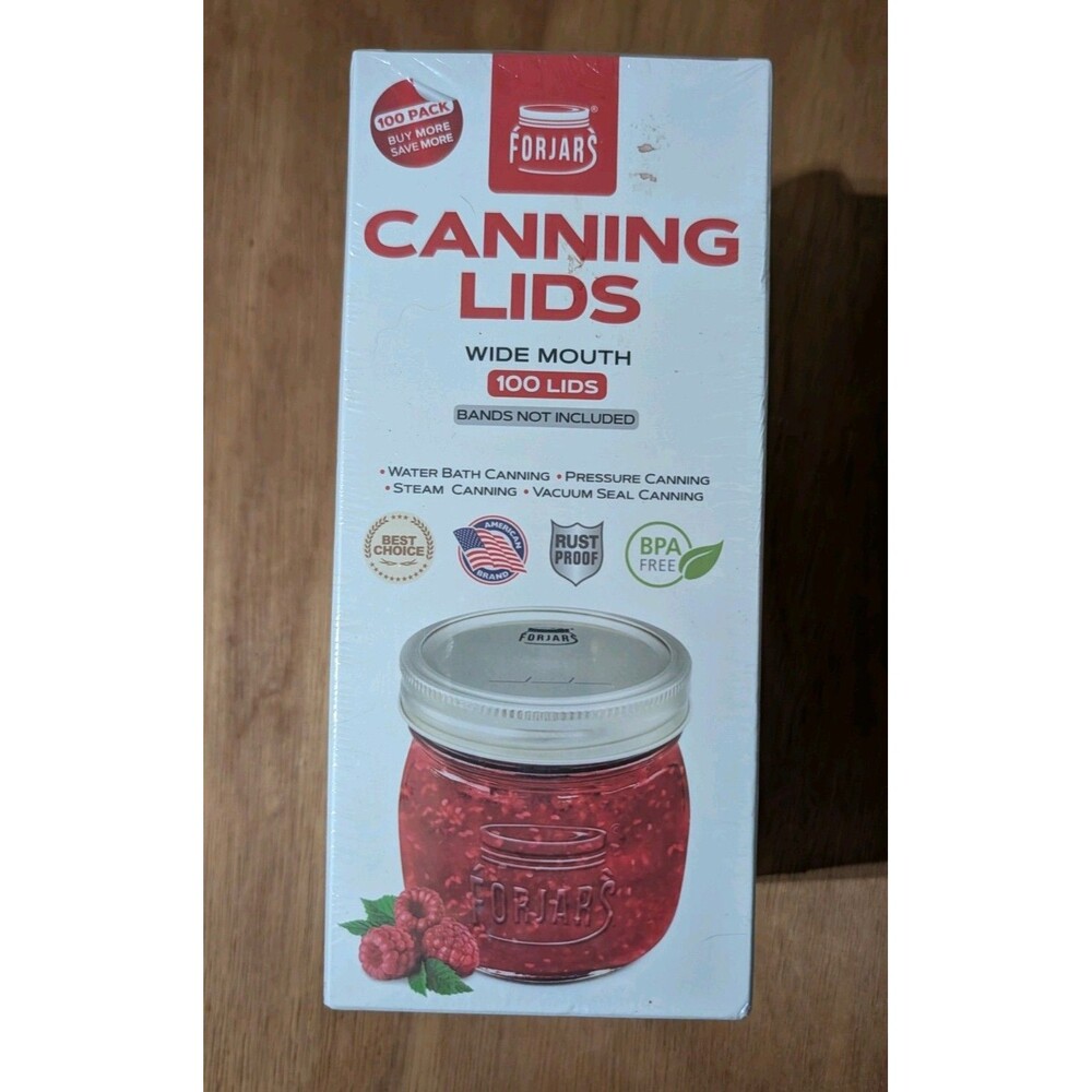 Forjars Wide Mouth Canning Lids - 100 Pack Box Brand New Factory Sealed